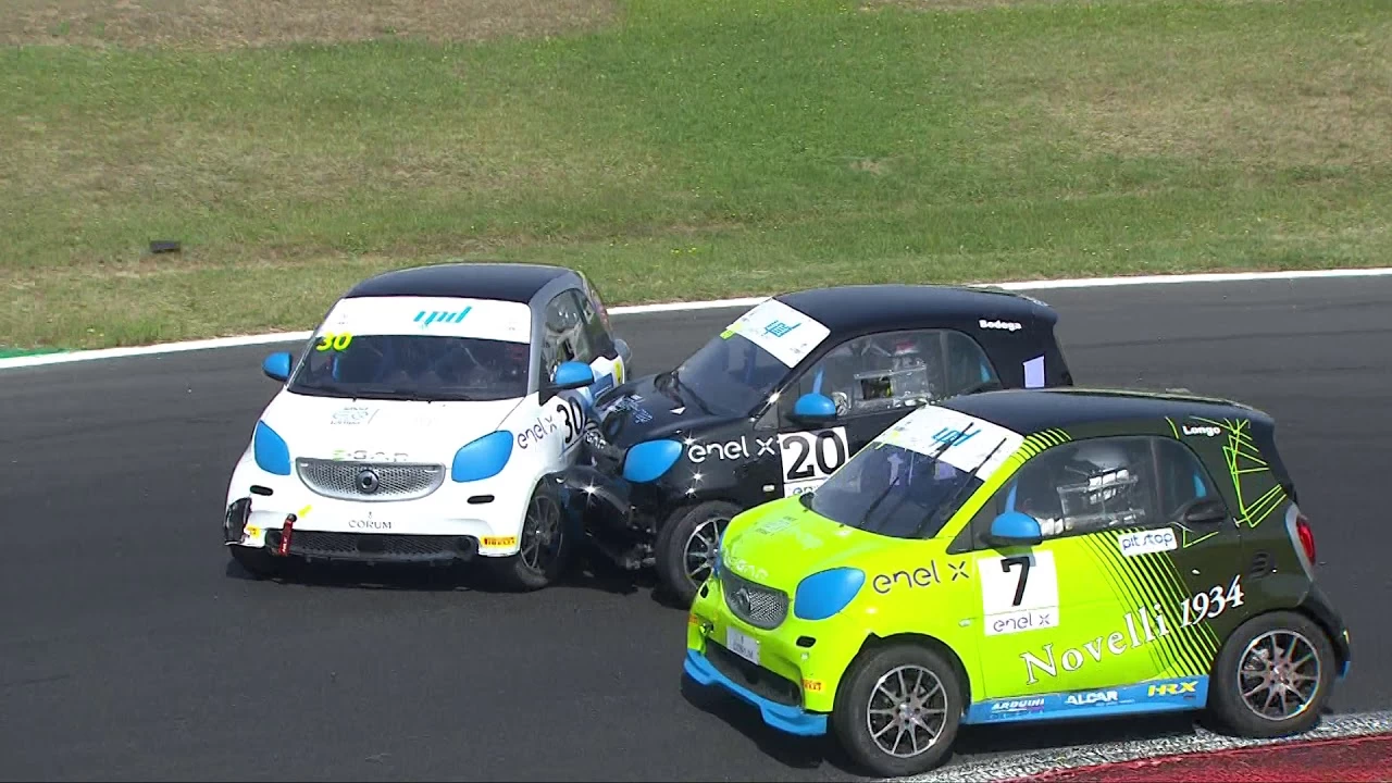 Watch racing electric Smarts EQ crash into each other